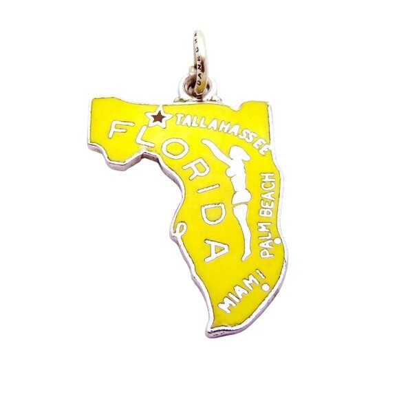 Danecraft Jewelry - Vintage Danecraft Sterling Silver Enamel Map of Florida Lady Swimmer Charm
